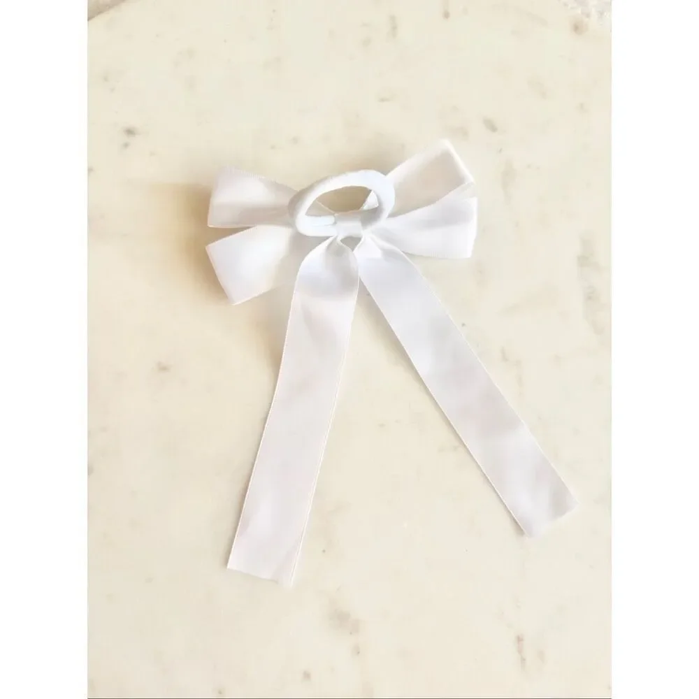 White Satin Ribbon Bow Hair Tie / Coquette Minimalist Accessory